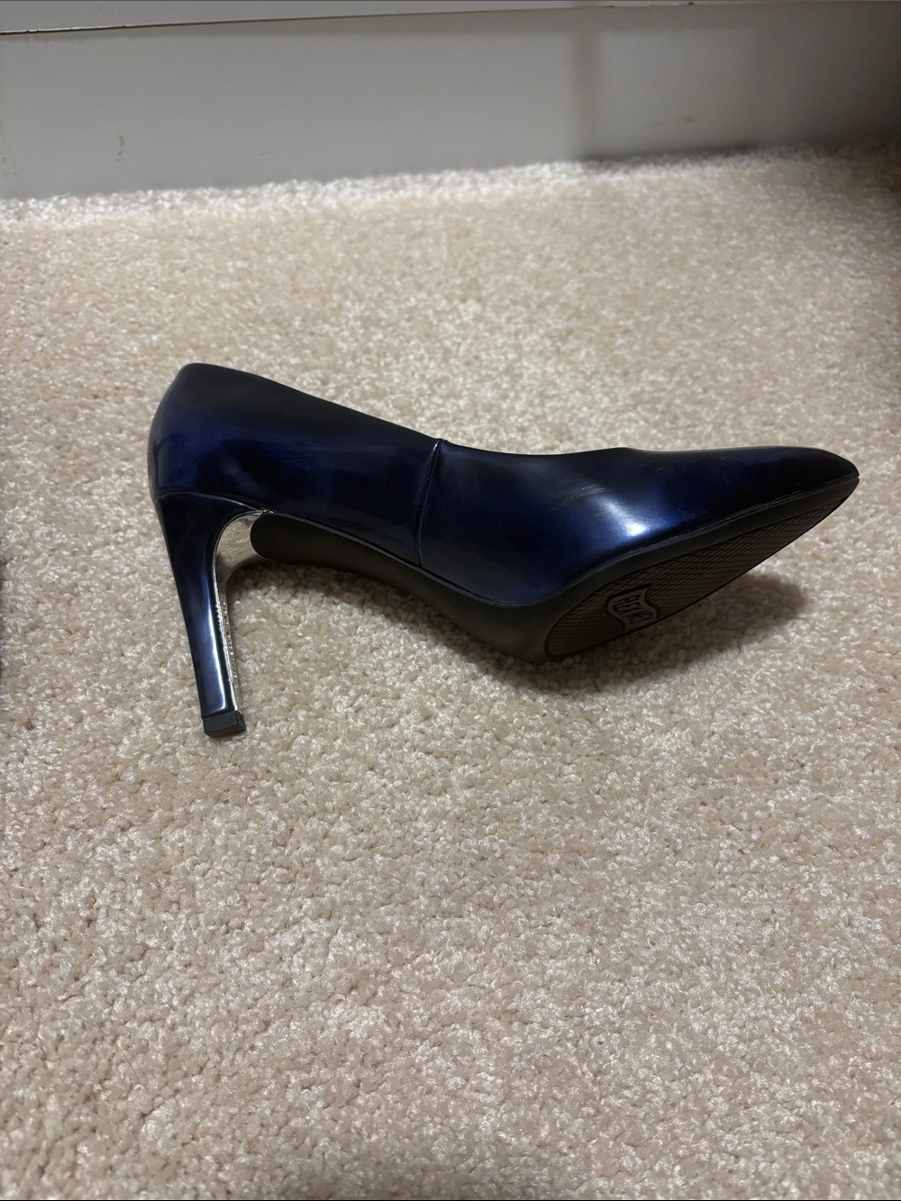Revolution Navy Blue Patent Pointed-Toe Pumps - Picture 2 of 3
